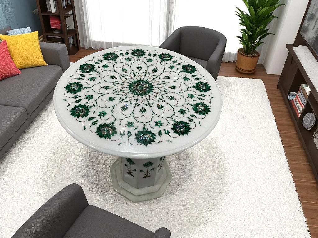 Elegant Marble Coffee Table Malachite Design, Ideal for Gifting